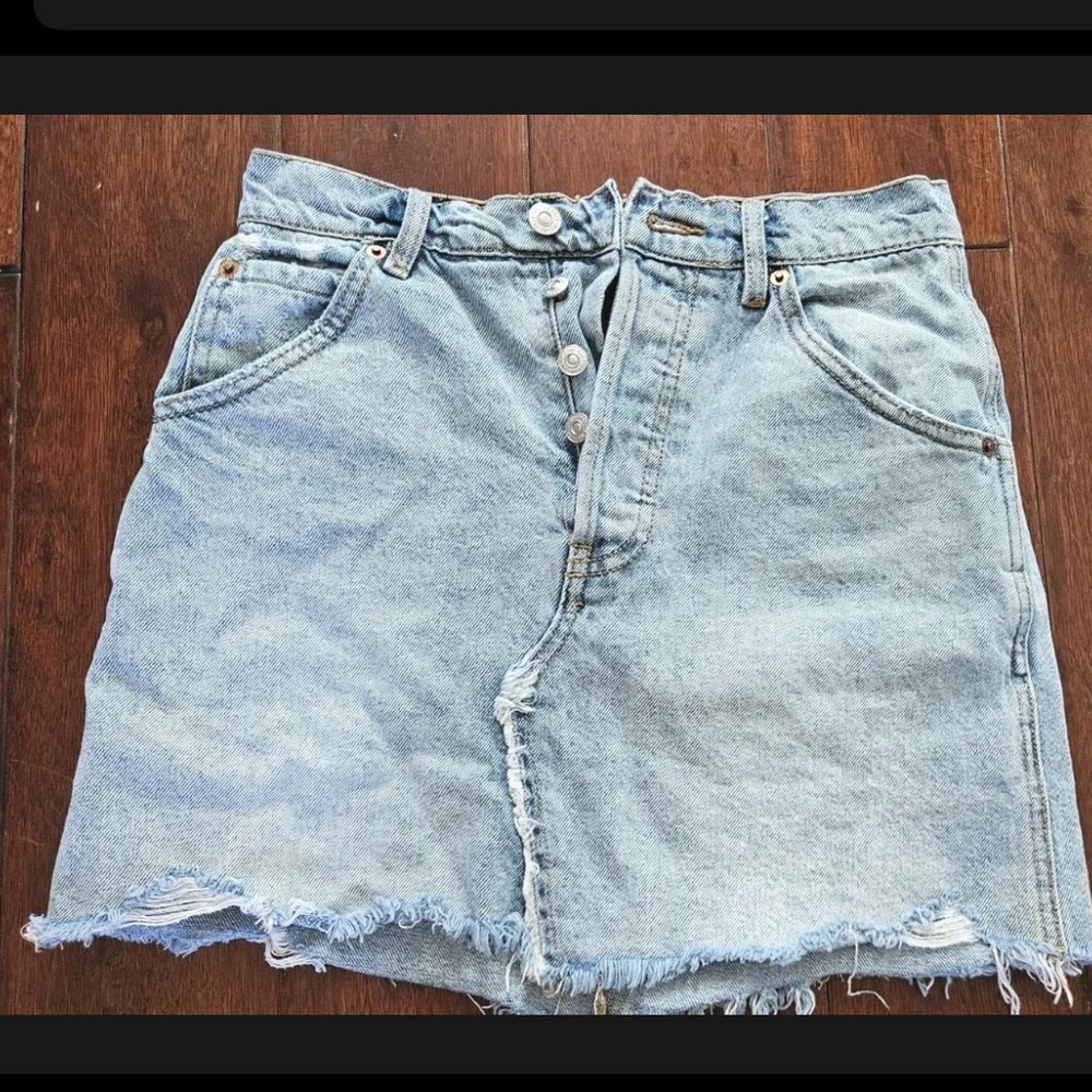 We The Free Light Blue Distressed Mini Skirt